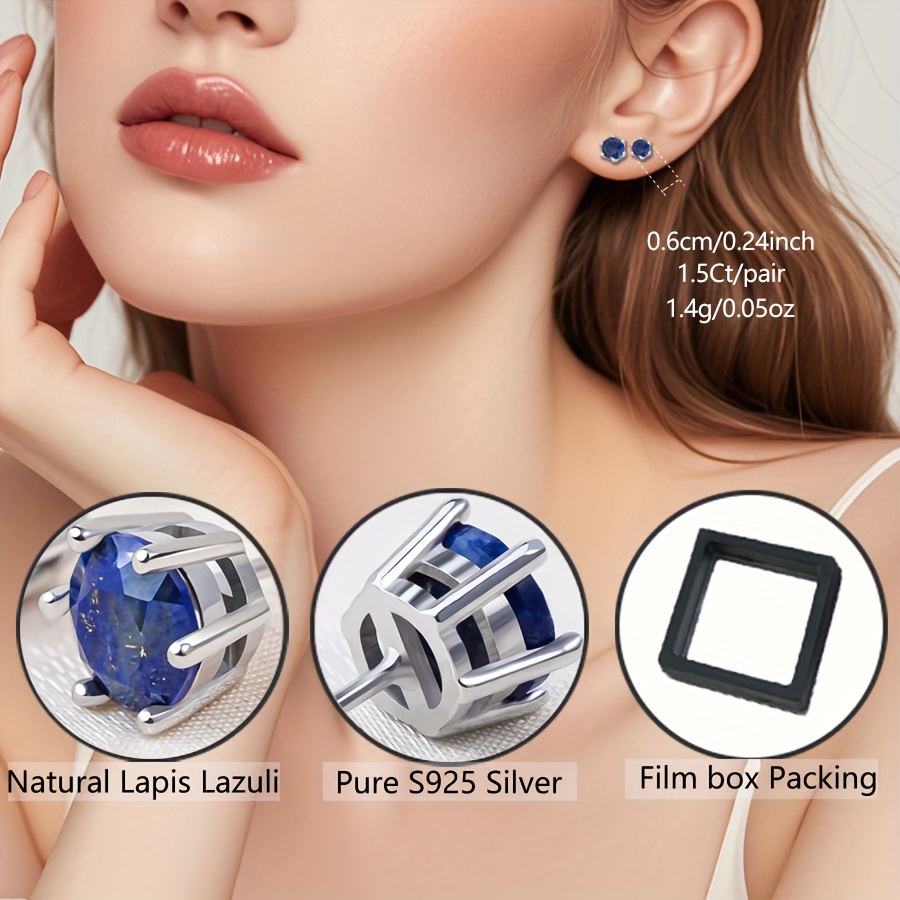 Lapis Lazuli Silver Earring Set 1.5 Carat Six Claw